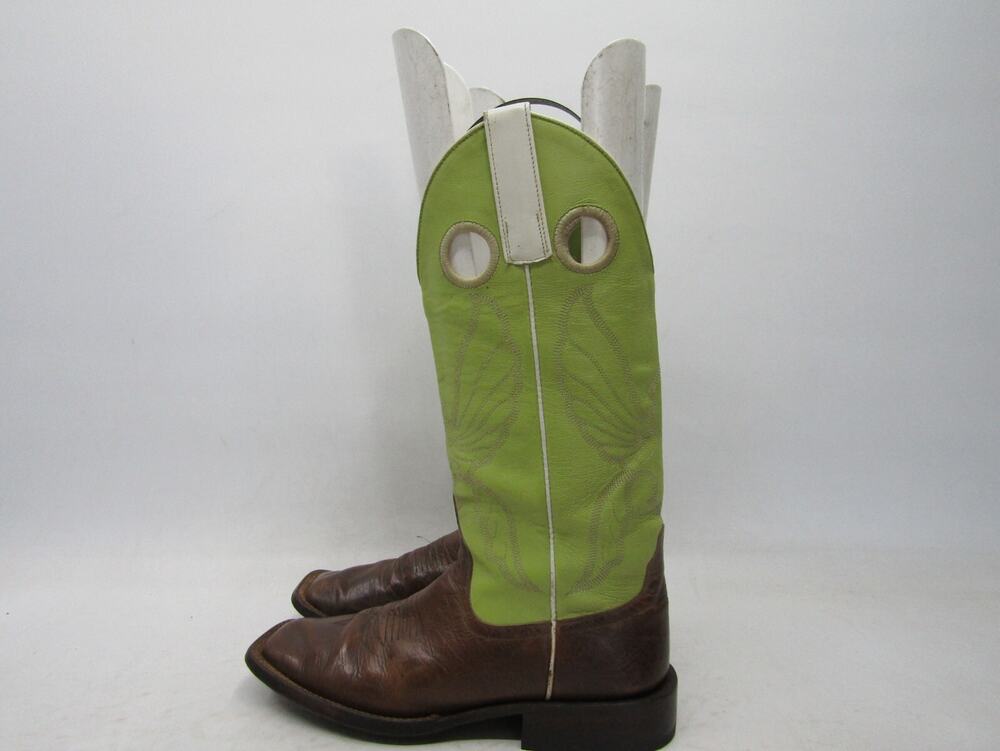 HP Horsepower Womens Size 6 B Green Brown Leather Buckaroo Cowboy Western Boots